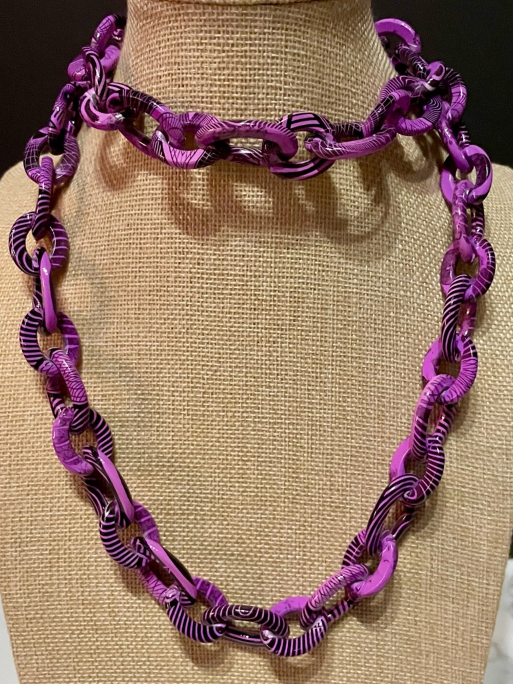 Bold Purple Link Necklace Enamel over Metal